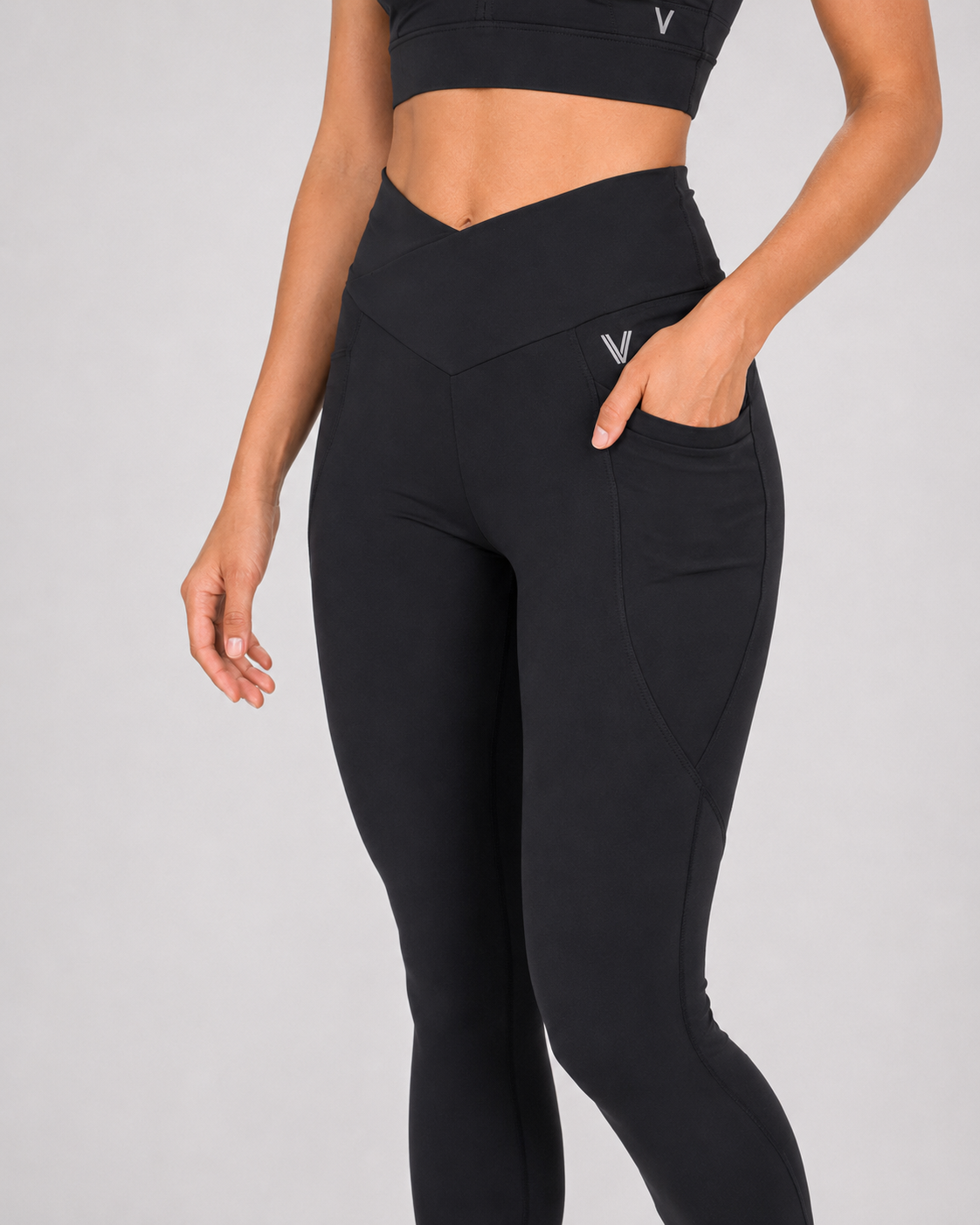 V-Waist Power Tights with Pockets – Black – alternate view 2