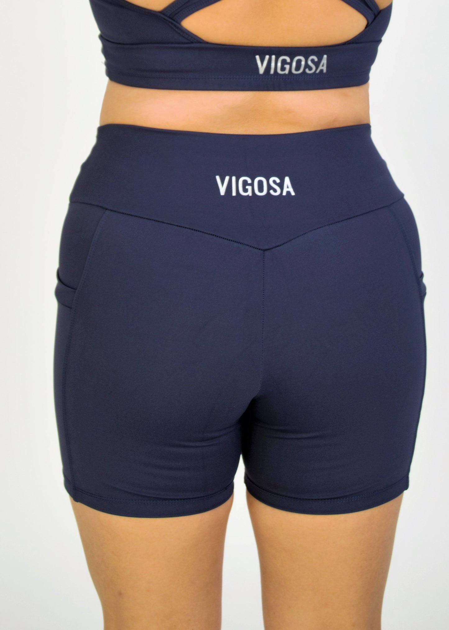 V-Waist Midi Biker Shorts with pocket - Navy