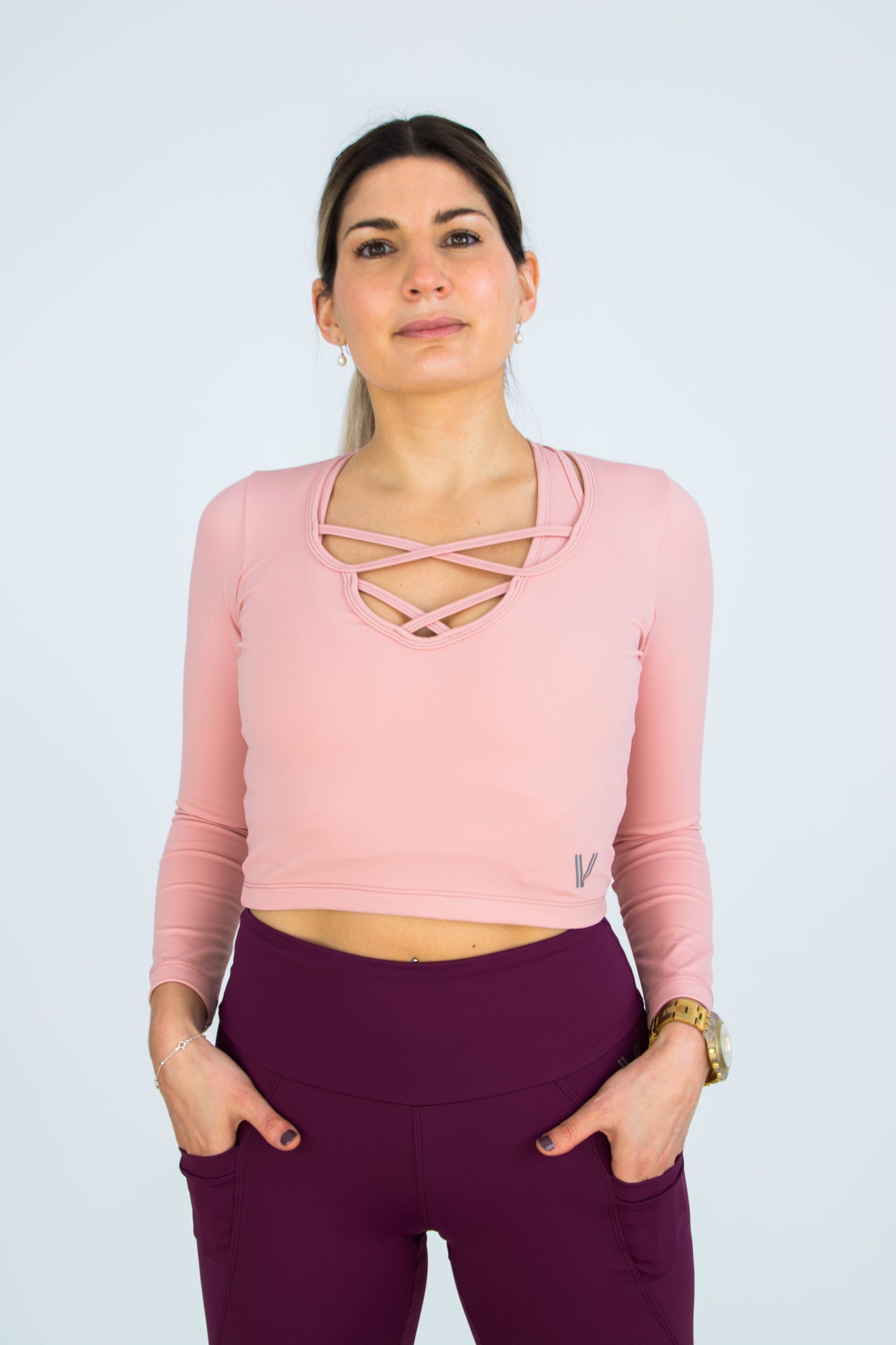 Eco Cross-Front Long Sleeve Crop Top - Violet