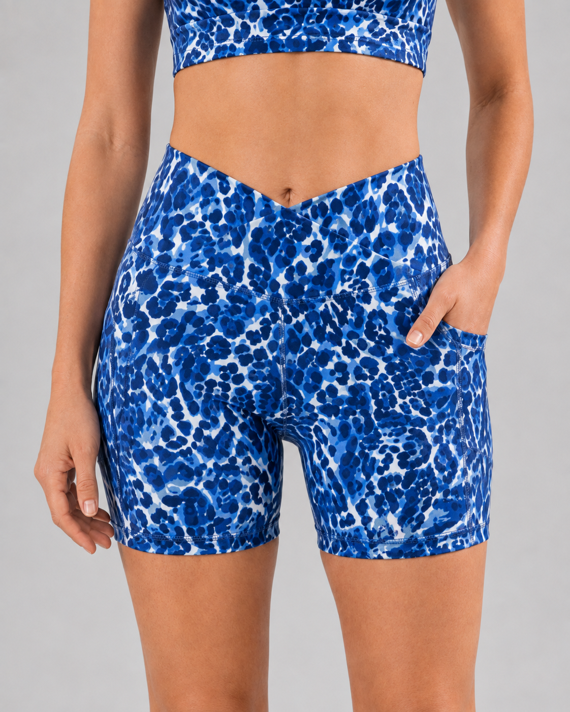 V-Waist Midi Biker Shorts with Pockets – Blue Jaguar – alternate view 2