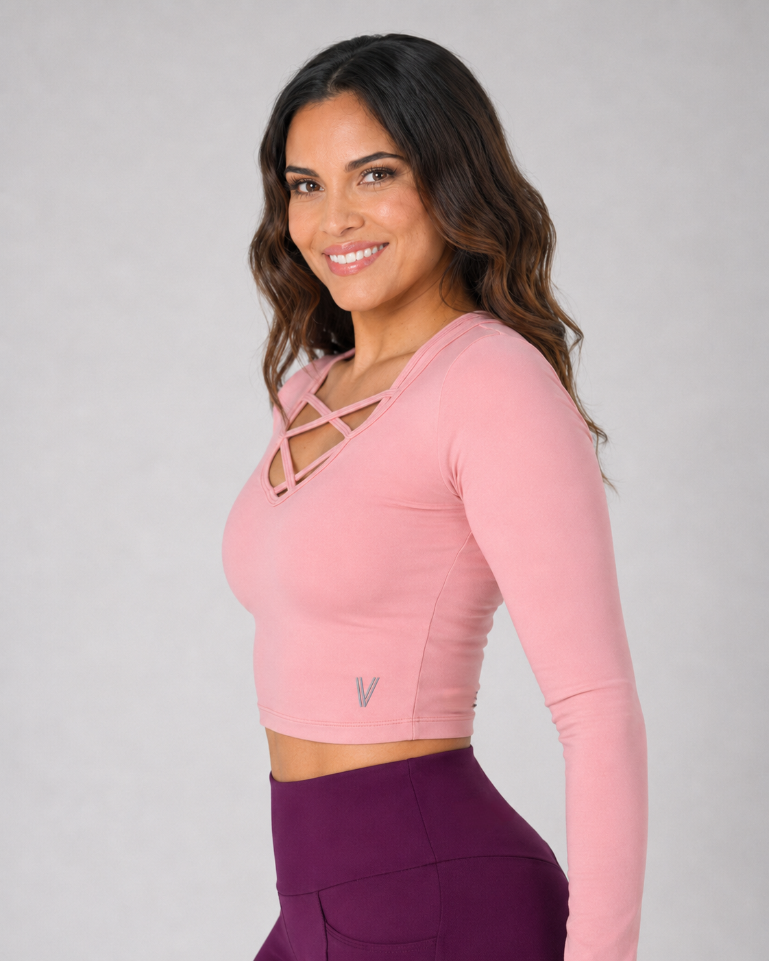 Eco Cross-Front Long-Sleeve Crop Top – Violet
