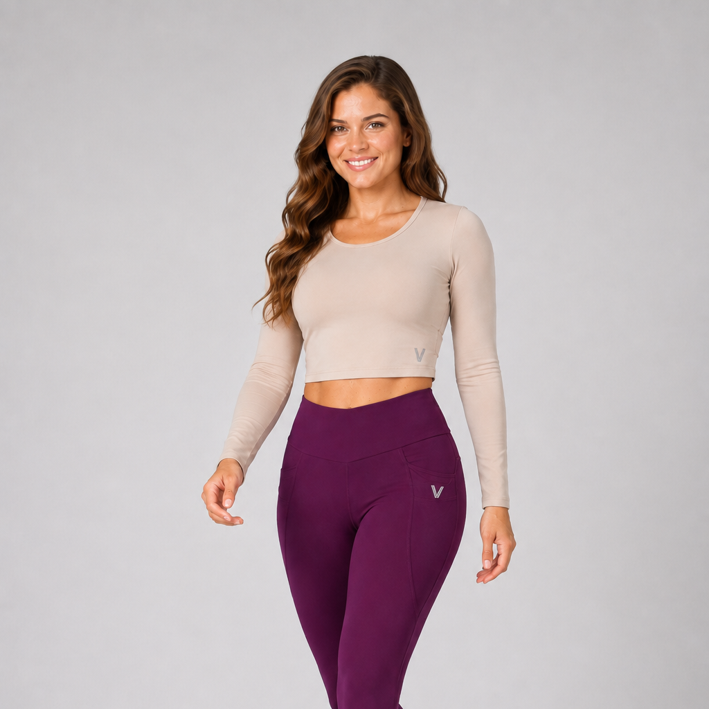 Eco Long-Sleeve Crop Top – Sand – alternate view 3