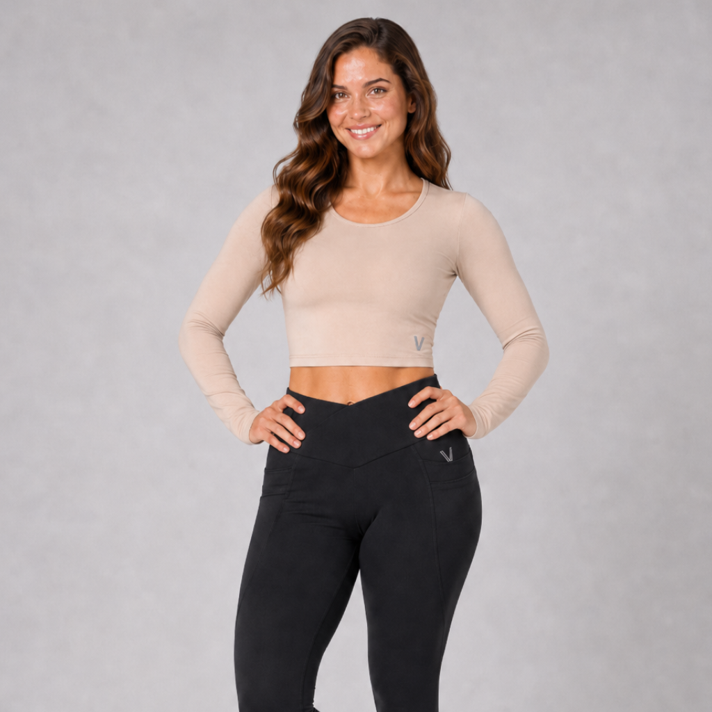 Eco Long-Sleeve Crop Top – Sand – product view