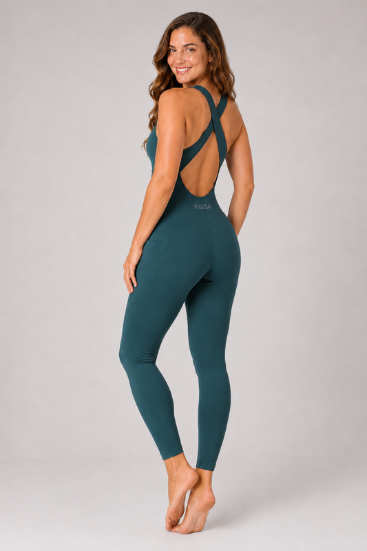 V-Waist Eco Jumpsuit with Pockets – Forest