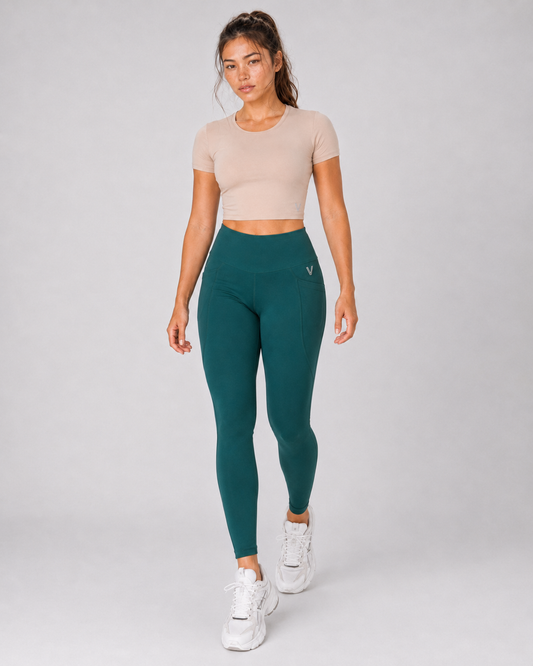 High-Waisted Training Tights with Pockets – Forest – alternate view 3