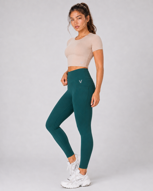 High-Waisted Training Tights with Pockets – Forest