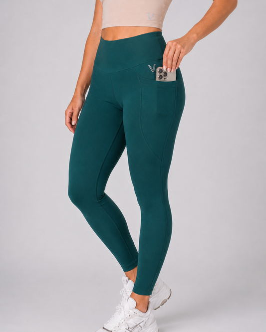 High-Waisted Training Tights with Pockets – Forest