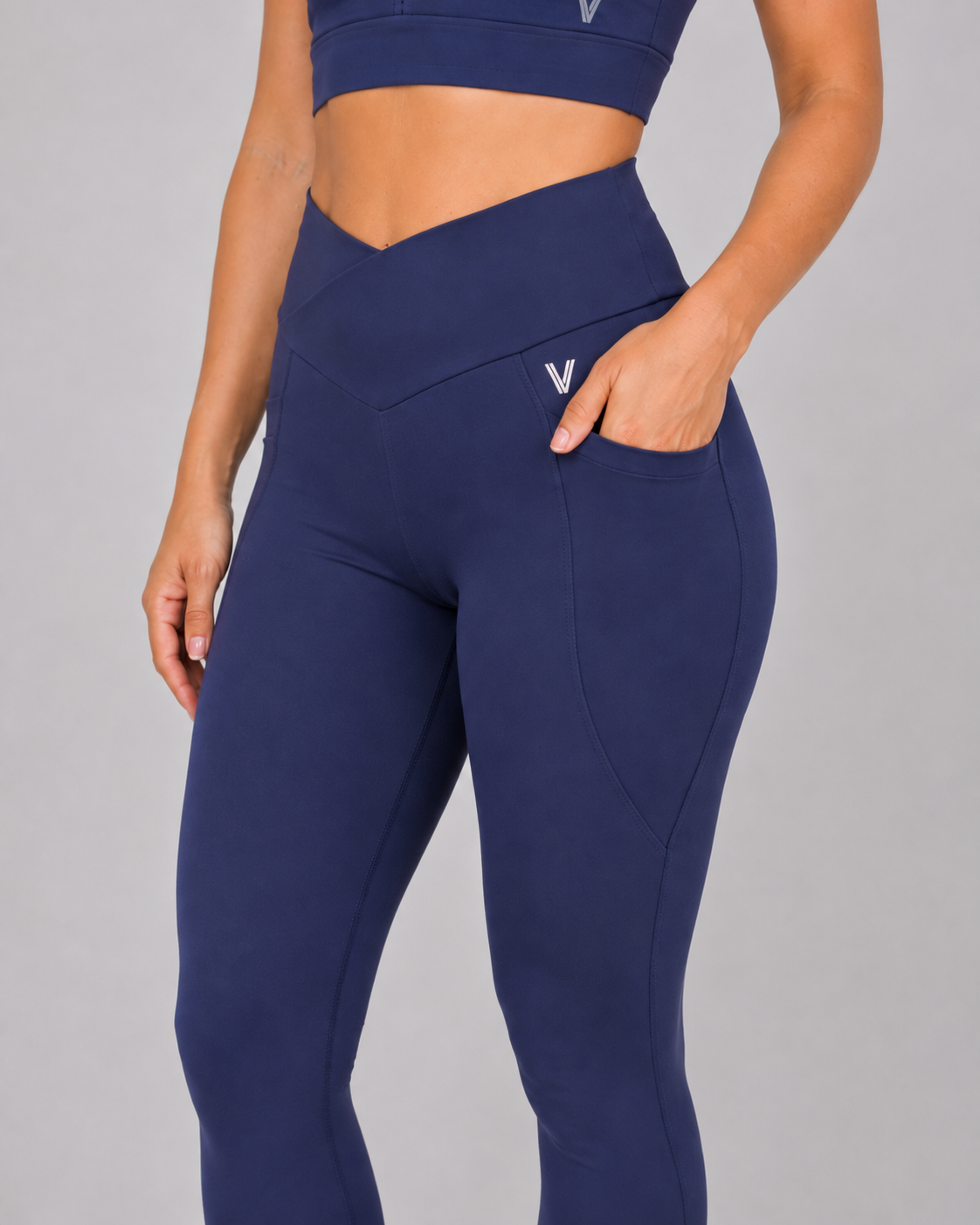 V-Waist Power Tights with Pockets – Navy – alternate view 2