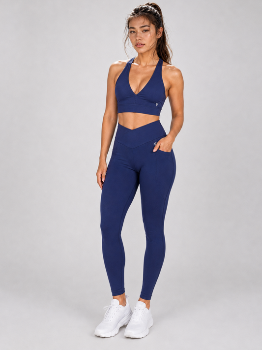 V-Waist Power Tights with Pockets – Navy – product view