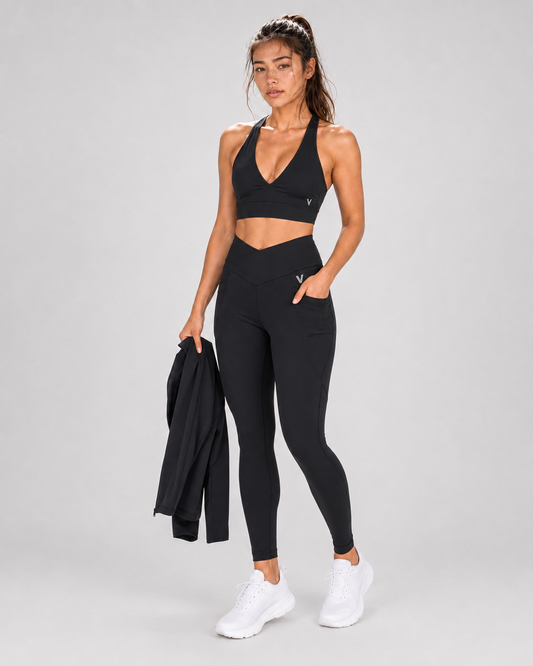 V-Waist Power Tights with Pockets β Black β product view
