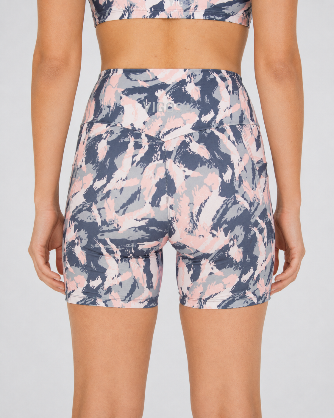 V-Waist Midi Biker Shorts with Pockets – Pastel Camo – alternate view 3