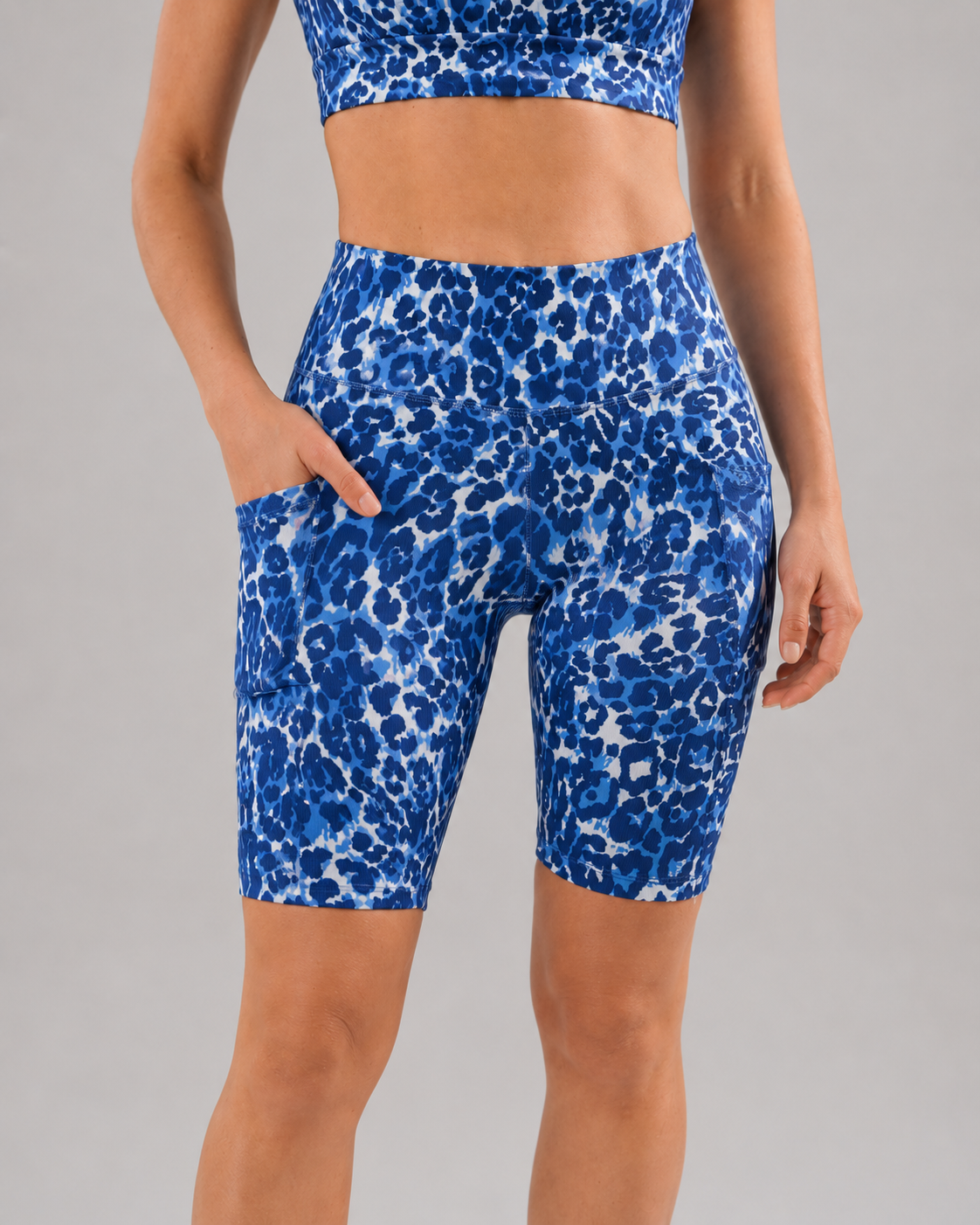 High-Waisted Biker Shorts with Pockets – Blue Jaguar – alternate view 2