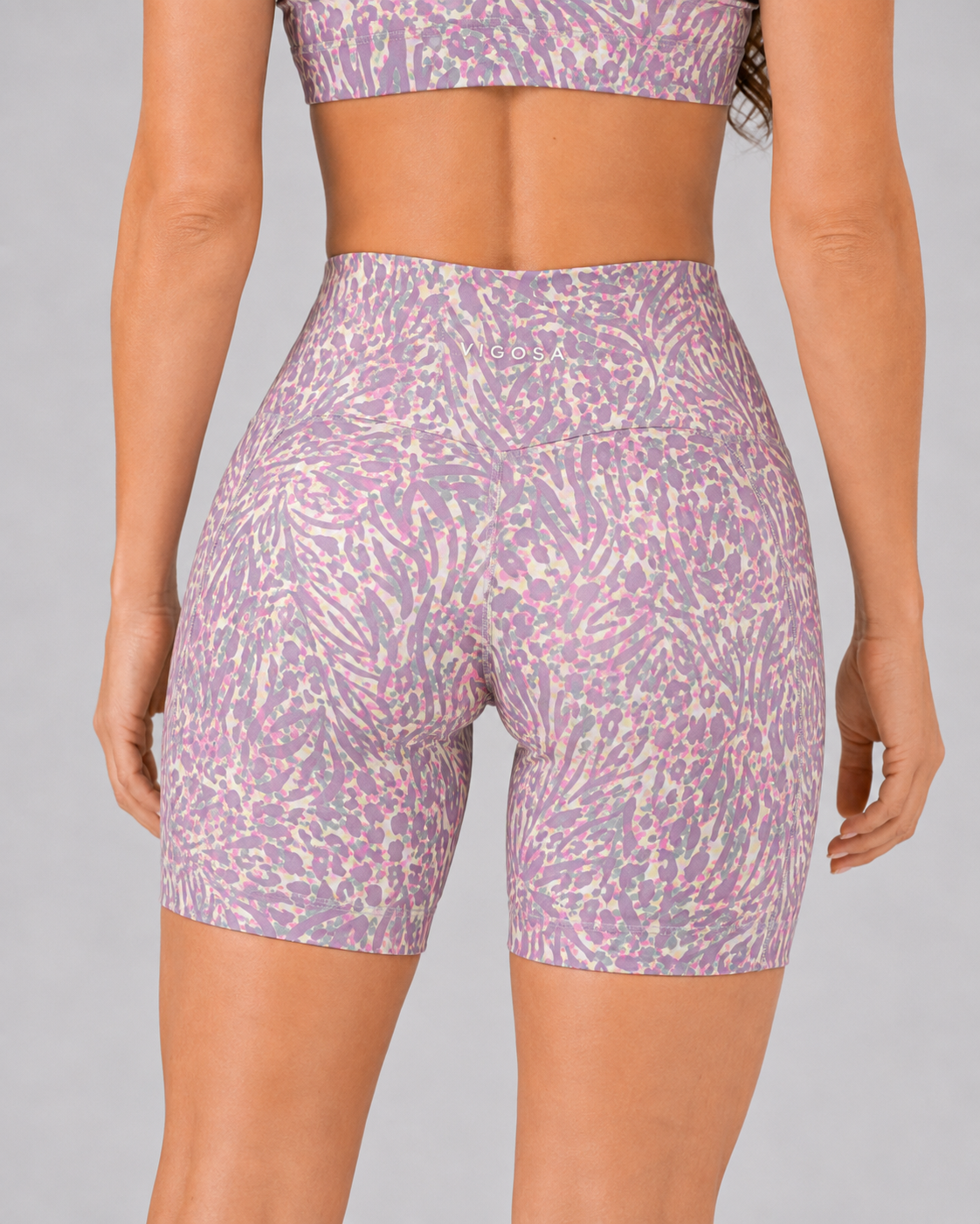 V-Waist Midi Biker Shorts with Pockets – Violet Tiger – alternate view 4