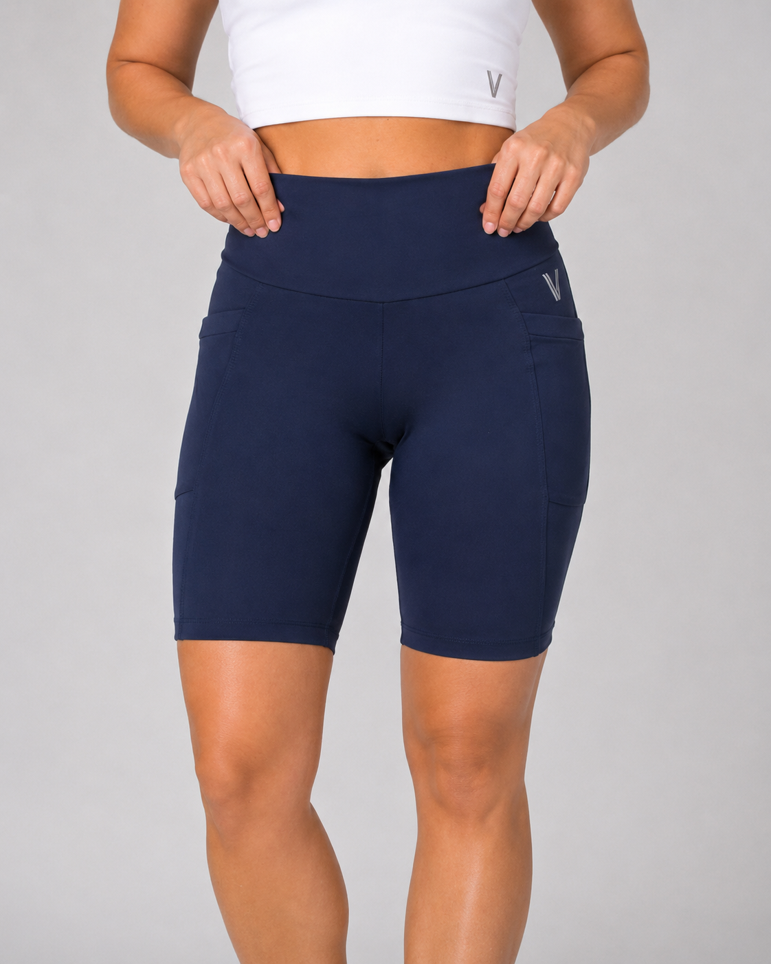 High-Waisted Biker Shorts with Pockets – Navy – alternate view 4