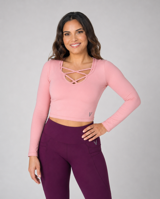 Eco Cross-Front Long-Sleeve Crop Top – Violet