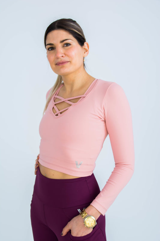 Eco Cross-Front Long Sleeve Crop Top - Violet