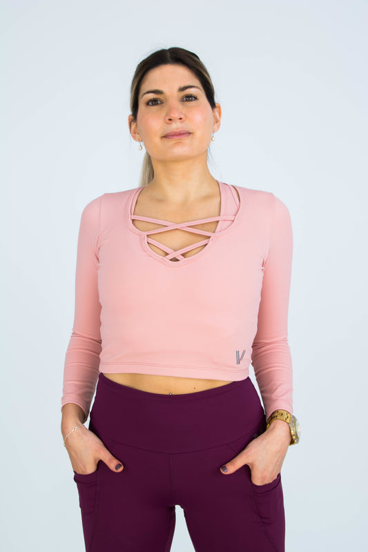 Eco Cross-Front Long Sleeve Crop Top - Violet