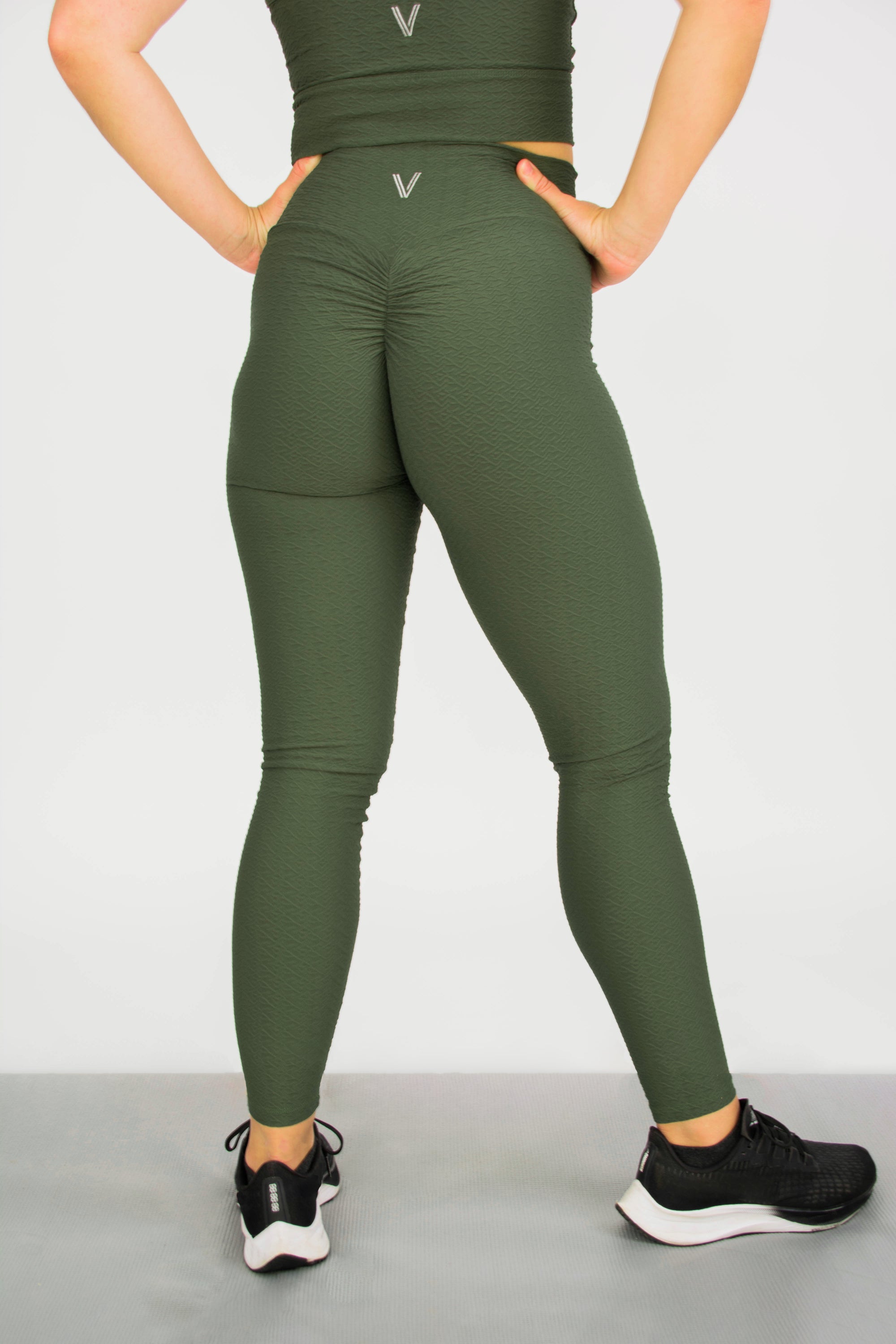Savvi Fit Ashtanga Leggings Tight Yoga RibbedOlive Green Women's XL 