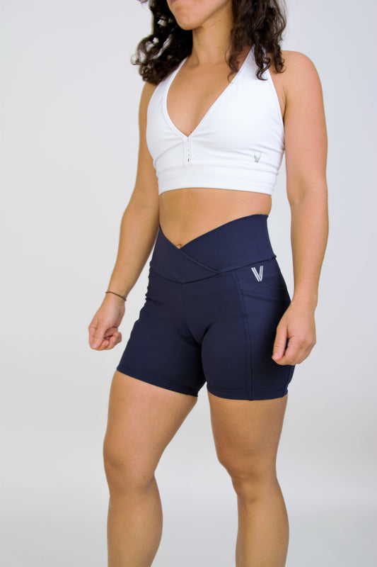 V-Waist Midi Biker Shorts with pocket - Navy