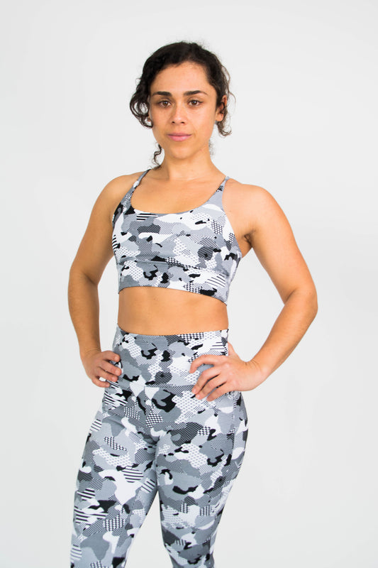 Navuno Strap Crop Top - White/Black Camou